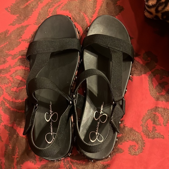 Ladies Black Leopard Jessica Simpson Sandals 8.5 M New never worn - Picture 2 of 5